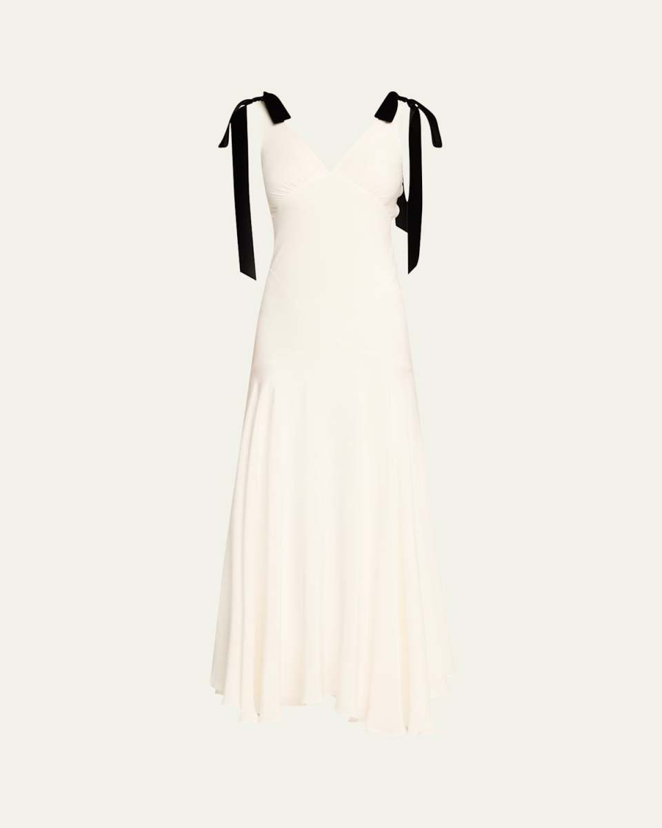 Bow-Shoulder Silk Crepe Bias Maxi Dress
